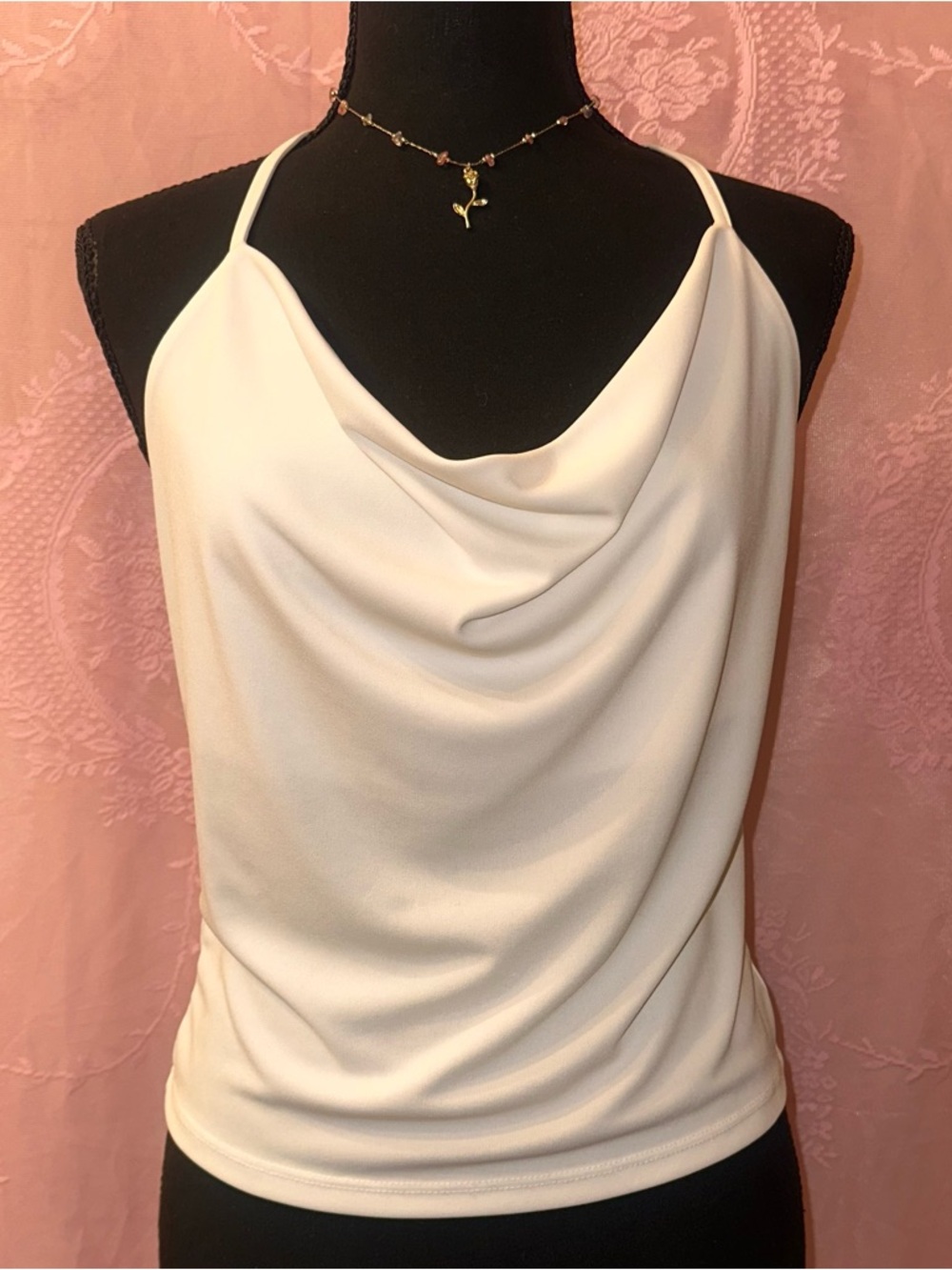 Zara Women's White Cowl Neck Halter Top Sexy Back Dainty Fairy Whimsy Size M